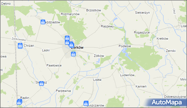 mapa Żółków gmina Żerków, Żółków gmina Żerków na mapie Targeo