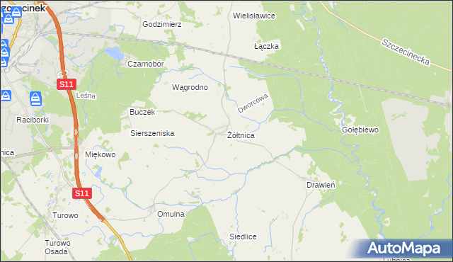 mapa Żółtnica, Żółtnica na mapie Targeo