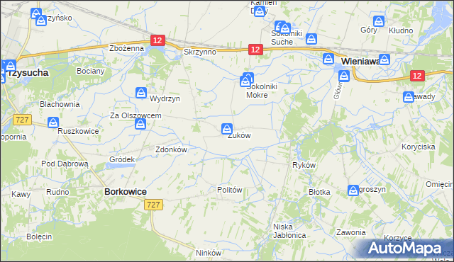 mapa Żuków gmina Wieniawa, Żuków gmina Wieniawa na mapie Targeo