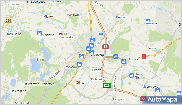 mapa Żukowo powiat kartuski, Żukowo powiat kartuski na mapie Targeo