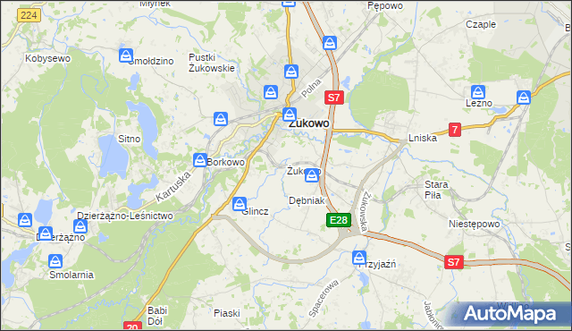 mapa Żukowo powiat kartuski, Żukowo powiat kartuski na mapie Targeo