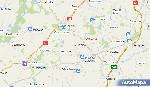 mapa Żurawice gmina Kobierzyce, Żurawice gmina Kobierzyce na mapie Targeo