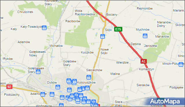 mapa Żurawieniec gmina Kutno, Żurawieniec gmina Kutno na mapie Targeo