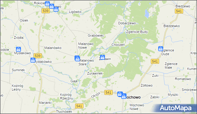 mapa Żurawin gmina Mochowo, Żurawin gmina Mochowo na mapie Targeo