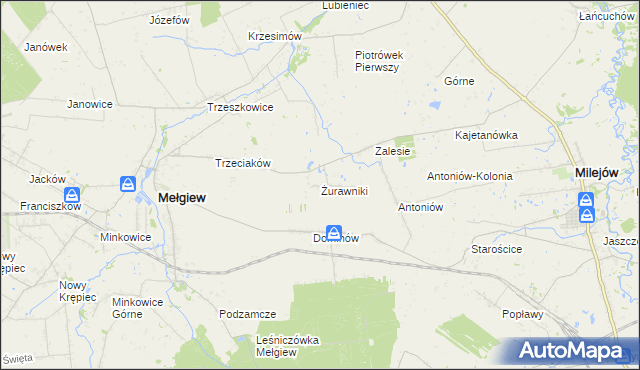 mapa Żurawniki gmina Mełgiew, Żurawniki gmina Mełgiew na mapie Targeo