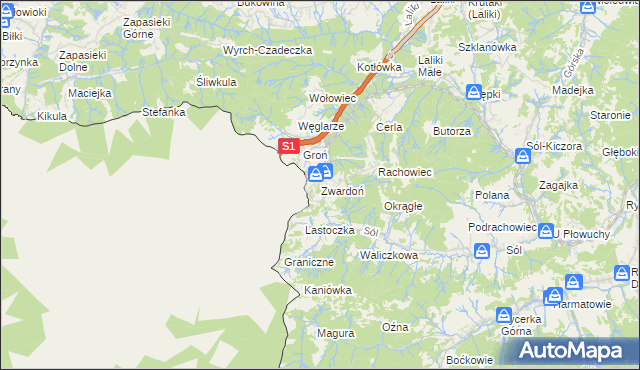 mapa Zwardoń, Zwardoń na mapie Targeo