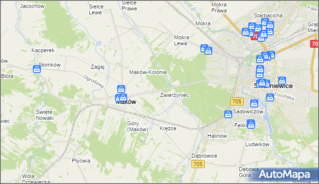 mapa Zwierzyniec gmina Maków, Zwierzyniec gmina Maków na mapie Targeo