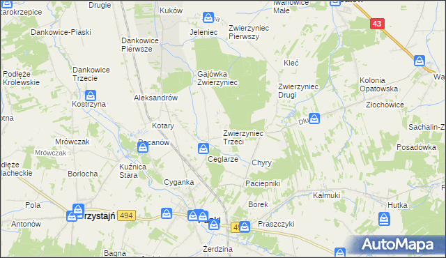 mapa Zwierzyniec Trzeci, Zwierzyniec Trzeci na mapie Targeo