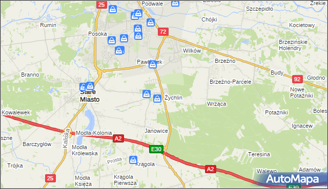 mapa Żychlin gmina Stare Miasto, Żychlin gmina Stare Miasto na mapie Targeo