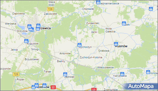 mapa Zychorzyn, Zychorzyn na mapie Targeo