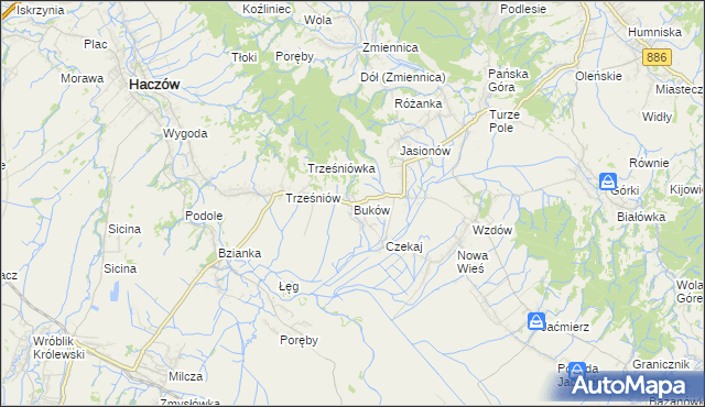 mapa Buków gmina Haczów, Buków gmina Haczów na mapie Targeo