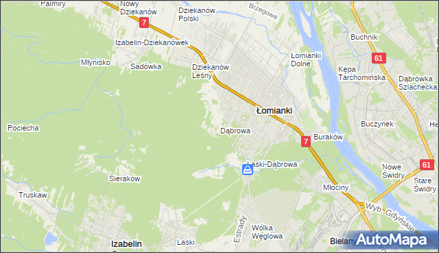 mapa Dąbrowa gmina Łomianki, Dąbrowa gmina Łomianki na mapie Targeo