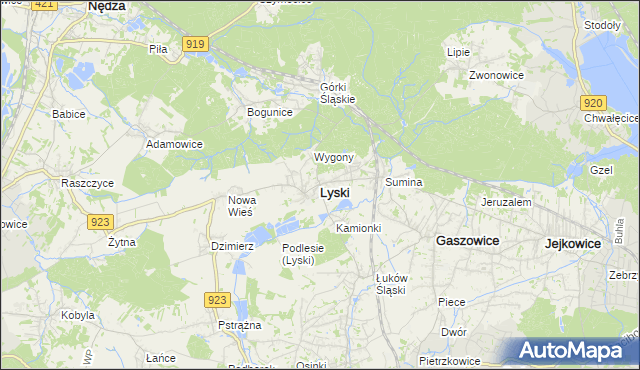 mapa Lyski powiat rybnicki, Lyski powiat rybnicki na mapie Targeo