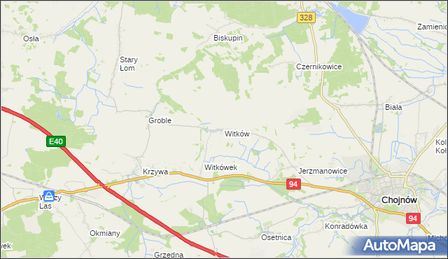 mapa Witków gmina Chojnów, Witków gmina Chojnów na mapie Targeo