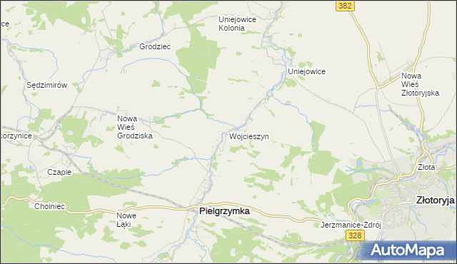 mapa Wojcieszyn gmina Pielgrzymka, Wojcieszyn gmina Pielgrzymka na mapie Targeo