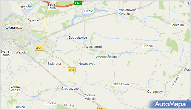 mapa Wszechświęte gmina Oleśnica, Wszechświęte gmina Oleśnica na mapie Targeo