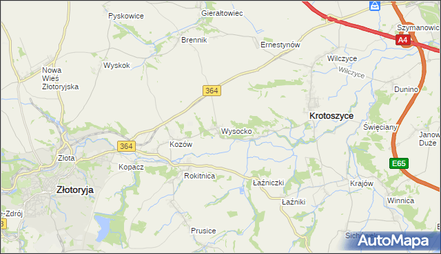 mapa Wysocko gmina Złotoryja, Wysocko gmina Złotoryja na mapie Targeo