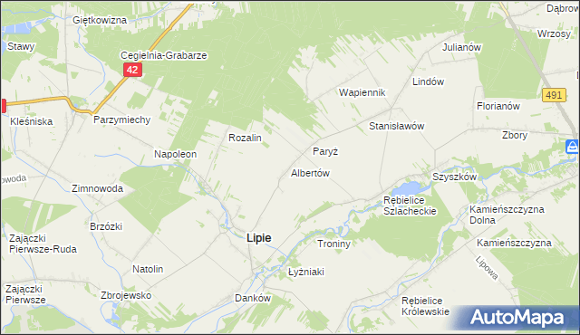 mapa Albertów gmina Lipie, Albertów gmina Lipie na mapie Targeo