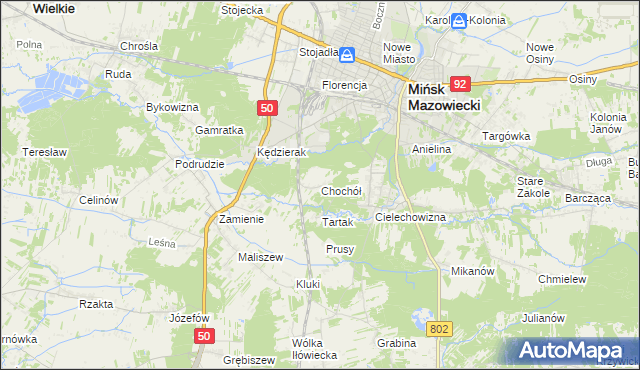mapa Chochół gmina Mińsk Mazowiecki, Chochół gmina Mińsk Mazowiecki na mapie Targeo