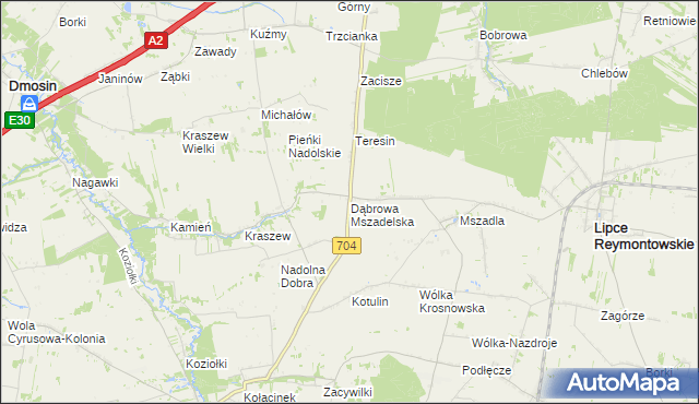 mapa Dąbrowa Mszadelska, Dąbrowa Mszadelska na mapie Targeo
