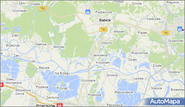 mapa Jankowice gmina Babice, Jankowice gmina Babice na mapie Targeo