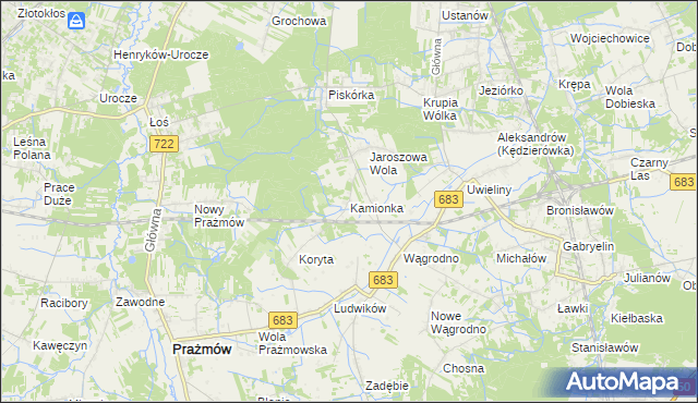 mapa Kamionka gmina Prażmów, Kamionka gmina Prażmów na mapie Targeo