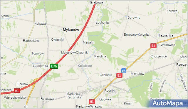 mapa Karolina gmina Rędziny, Karolina gmina Rędziny na mapie Targeo