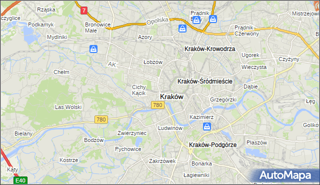 mapa Krakowa, Kraków na mapie Targeo