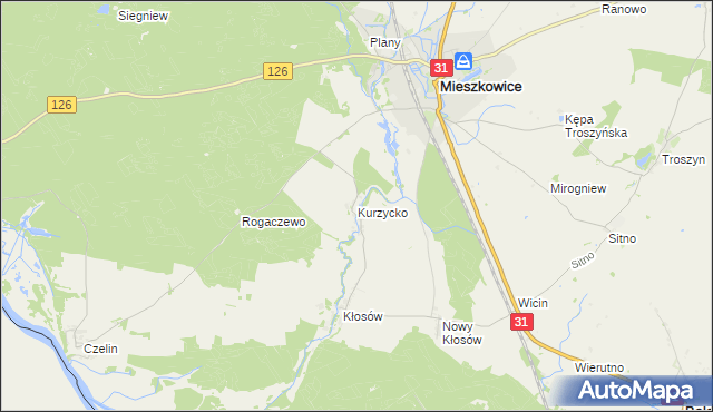 mapa Kurzycko, Kurzycko na mapie Targeo