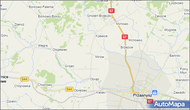 mapa Mirów gmina Przasnysz, Mirów gmina Przasnysz na mapie Targeo