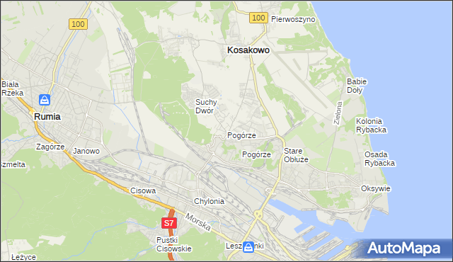 mapa Pogórze gmina Kosakowo, Pogórze gmina Kosakowo na mapie Targeo