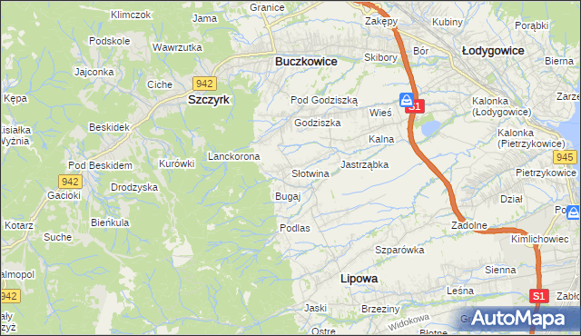 mapa Słotwina gmina Lipowa, Słotwina gmina Lipowa na mapie Targeo