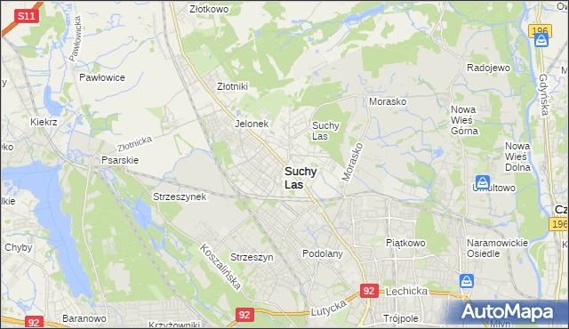 mapa Suchy Las powiat poznański, Suchy Las powiat poznański na mapie Targeo