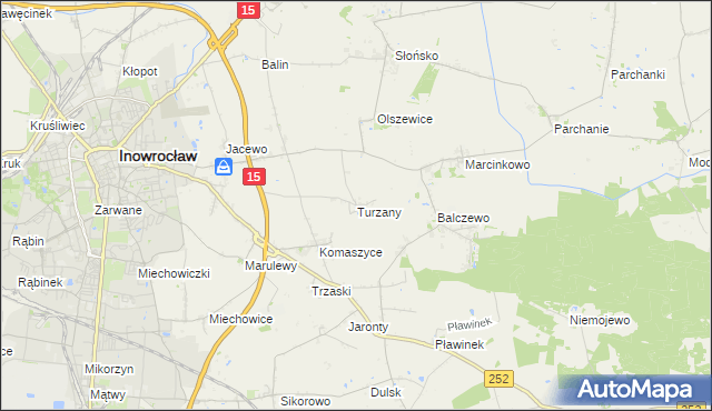 mapa Turzany gmina Inowrocław, Turzany gmina Inowrocław na mapie Targeo