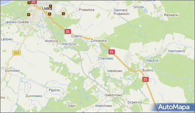 mapa Charnowo gmina Ustka, Charnowo gmina Ustka na mapie Targeo