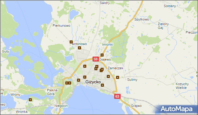 mapa Gajewo gmina Giżycko, Gajewo gmina Giżycko na mapie Targeo