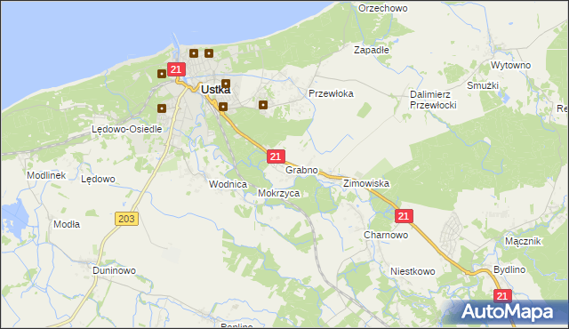 mapa Grabno gmina Ustka, Grabno gmina Ustka na mapie Targeo