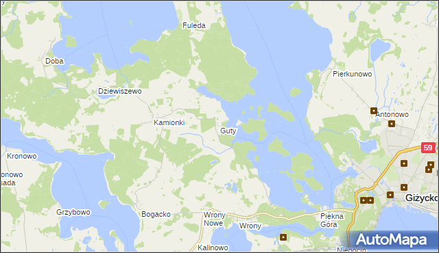 mapa Guty gmina Giżycko, Guty gmina Giżycko na mapie Targeo