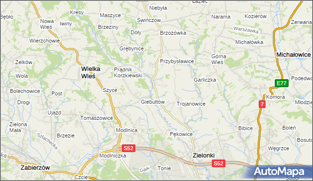 mapa Januszowice gmina Zielonki, Januszowice gmina Zielonki na mapie Targeo