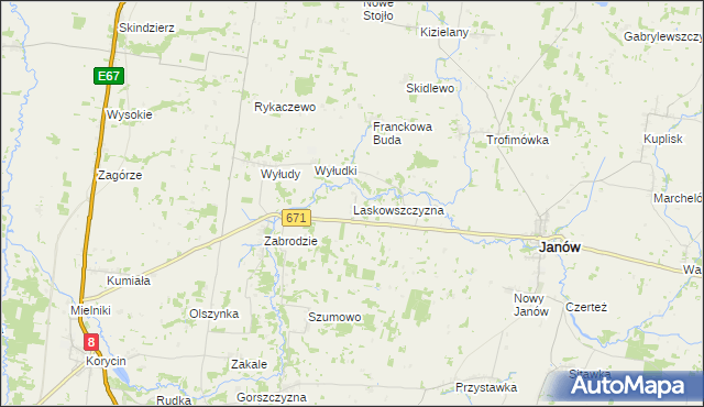 mapa Laskowszczyzna gmina Korycin, Laskowszczyzna gmina Korycin na mapie Targeo