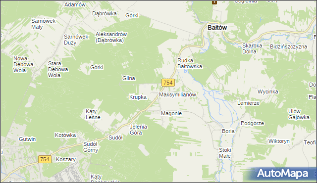 mapa Maksymilianów gmina Bałtów, Maksymilianów gmina Bałtów na mapie Targeo