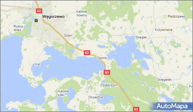 mapa Ogonki gmina Węgorzewo, Ogonki gmina Węgorzewo na mapie Targeo