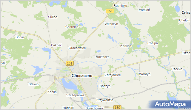 mapa Roztocze gmina Choszczno, Roztocze gmina Choszczno na mapie Targeo