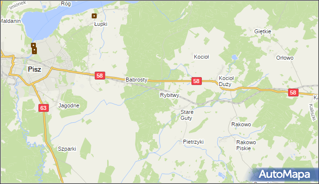 mapa Rybitwy gmina Pisz, Rybitwy gmina Pisz na mapie Targeo