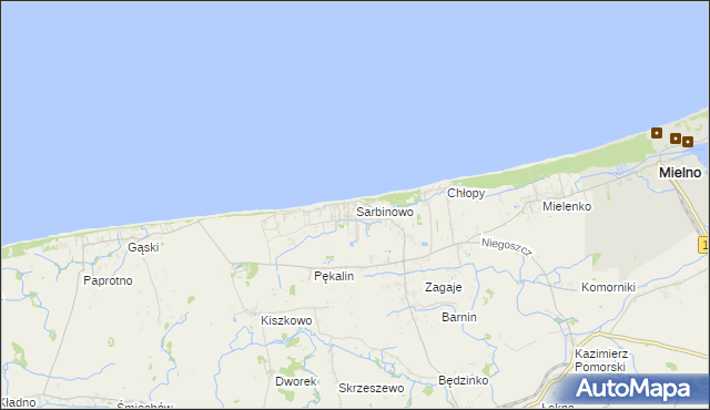 mapa Sarbinowo gmina Mielno, Sarbinowo gmina Mielno na mapie Targeo