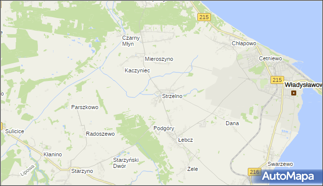 mapa Strzelno gmina Puck, Strzelno gmina Puck na mapie Targeo