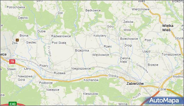 mapa Więckowice gmina Zabierzów, Więckowice gmina Zabierzów na mapie Targeo