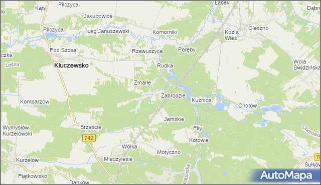 mapa Zabrodzie gmina Kluczewsko, Zabrodzie gmina Kluczewsko na mapie Targeo