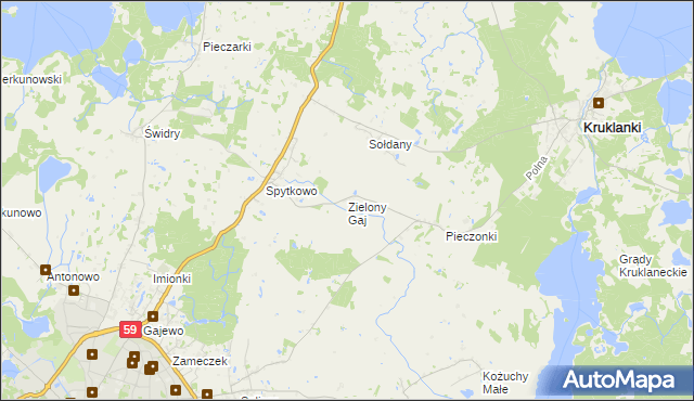 mapa Zielony Gaj gmina Giżycko, Zielony Gaj gmina Giżycko na mapie Targeo