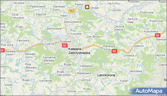 mapa Brody gmina Kalwaria Zebrzydowska, Brody gmina Kalwaria Zebrzydowska na mapie Targeo